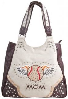Beige Baseball Mom Studded Leather Handbag Purse Shoulder Handbags Clothing