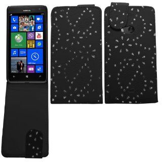 SAMRICK   Nokia Lumia 625   Bling Diamante Gemstone Floral Flowers Specially Designed Leather Flip Case   Black Electronics
