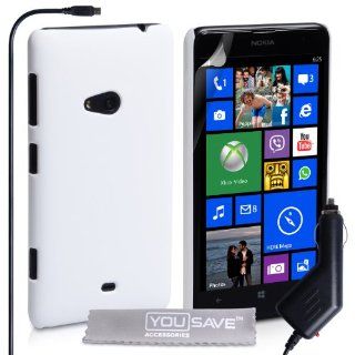 Nokia Lumia 625 Case White Hard Hybrid Cover With Car Charger Cell Phones & Accessories