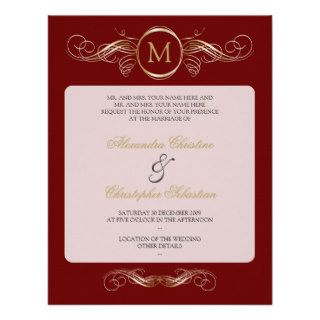 Monogram Golden Swirls Elegant Red Wedding 2 Personalized Invitations