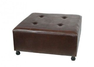 36 Inch Square Faux Leather Ottoman (Brown) (18"H x 36"W x 36"D)  