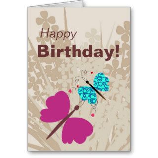 Happy Birthday butterfly with flower impressinos Greeting Cards