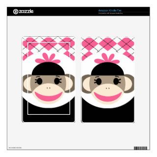 Cute Baby Girl Sock Monkey Pink Black Argyle Decals For Kindle Fire