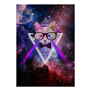 Hipster galaxy cat posters