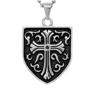 Black Diamond Accent Shield Pendant in Stainless Steel   24   Zales