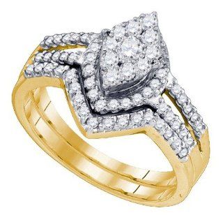 Real Diamond Wedding Engagement Ring 0.74CTW DIAMOND SEVILLE BRIDAL SET 10K Yellow gold Jewelry