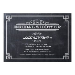 Elegant Chalkboard Art Deco Bridal Shower Personalized Invitations