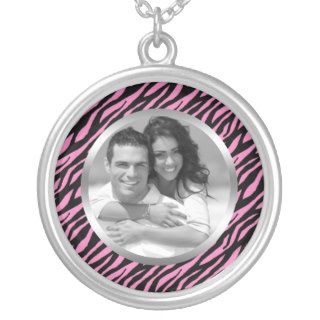 Pink Zebra Print Customizable Photo Necklaces