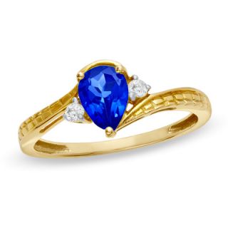 Pear Shaped Lab Created Blue Sapphire and Diamond Accent Bypass Ring