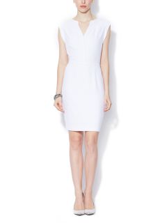 Crepe V Neck Sheath Dress with Folded Sleeve Cuffs by Ava & Aiden