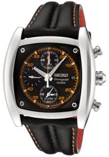 Seiko SNAB05P1  Watches,Mens Square Chronograph Quartz Black Leather Strap with Black Dial, Chronograph Seiko Quartz Watches