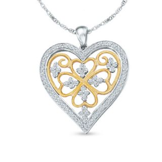 CTW. Diamond Heart Pendant in Sterling Silver and 14K Gold   Zales