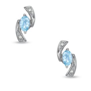 0mm Oval Aquamarine and Diamond Accent Boomerang Earrings in 10K