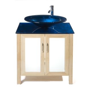 Bionic Waterhouse 31 in x 22 in Light Bamboo Single Sink Bathroom Vanity with Tempered Glass Top (Faucet Included)