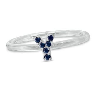 Sapphire Initial Y Stackable Ring in Sterling Silver   Zales