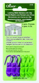 Clover # 3165 Locking Stitch Markers with Clip, 6 per Package, 3 Green & 3 Purple