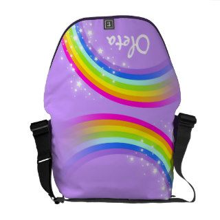 "your name" rainbow purple kids school courier bag