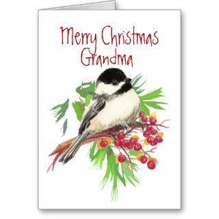 Christmas, Grandma Chickadee Bird, Nature,Garden Greeting Card