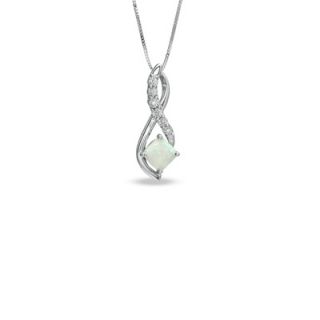 0mm Cushion Cut Lab Created Opal and Diamond Accent Pendant in