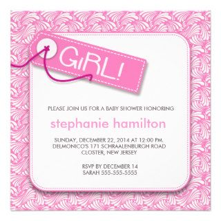 Custom pattern labe shadow baby girl shower personalized invitation
