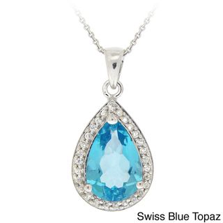 Glitzy Rocks Silver Blue Topaz and CZ Teardrop Necklace Glitzy Rocks Gemstone Necklaces