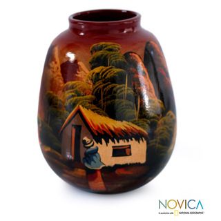 Handcrafted Ceramic 'The Cottage' Vase (Peru) Novica Vases