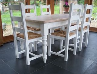 painted farmhouse table and shaker chairs by rectory blue