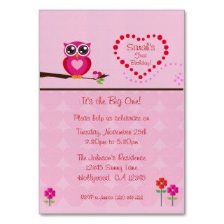 Fun Size Pink  Owl First Birthday Invitation Business Card Templates