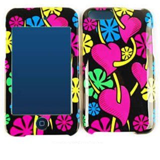 CELL PHONE CASE COVER FOR APPLE IPOD ITOUCH 2 PINK HEARTS FLOWERS ON BLACK Cell Phones & Accessories