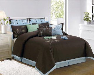 9 Piece Queen Salzer Brown Comforter Set   Blue Brown Comforters