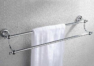 24 Inch Luxury Chromium Plated Bathroom Double Rod Towel Rack Towel Bar Shelf New   Mounted Bathroom Shelves