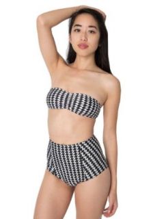 American Apparel Houndstooth Print Nylon Tricot Ruched Front Bikini Tube Top