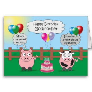 Godmother Funny Pig & Cow Humor Cute Birthday Greeting Card