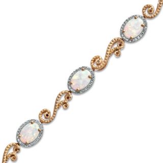 Oval Lab Created Opal and Diamond Accent Swirl Bracelet in Sterling