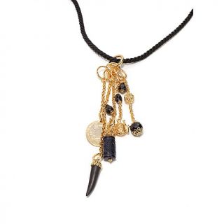 Bellezza Onyx Bronze Dangle Pendant with 24" Black Cord Necklace
