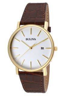 Bulova 97B100  Watches,Mens White Dial Brown Genuine Leather, Casual Bulova Quartz Watches