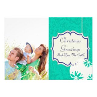 Vintage Floral Lime Green Christmas photo card