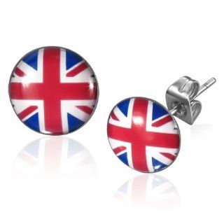 E668 E668 10mm Stainless Steel Flag Of The United Kingdom Circle Stud Earrings Mission Jewelry