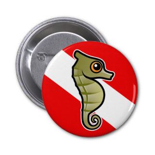 Cute Cartoon Seahorse Dive Flag Button