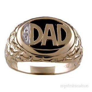 Mens Ring Diamond Onyx 14K Yellow Gold Dad Ring Jewelry