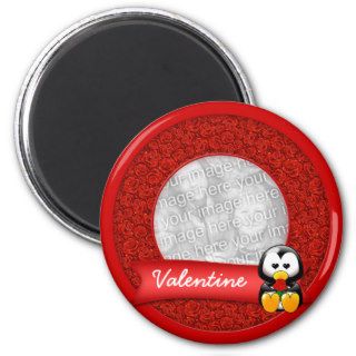 Cute Penguin and Red Valentines Roses Photo Magnet