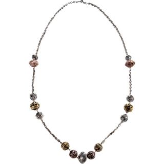 Alexa Starr Long Burnished Silver Chain Necklace With Tri tone Textured Bead Stations