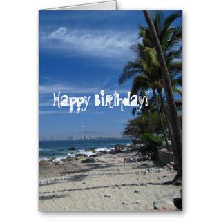 Palm Tree Beach; Happy Birthday Card