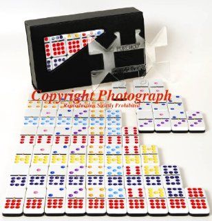 Dominoes Double 9 Color Dots with Brass Spinners Toys & Games