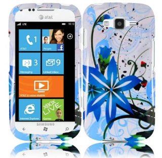 White Blue Flower Hard Cover Case for Samsung Focus 2 SGH I667 Cell Phones & Accessories