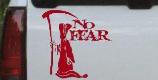 Grim Reaper No Fear Skulls Car Window Wall Laptop Decal Sticker    Red 6in X 5.9in Automotive