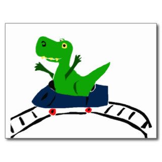 XX  Funny T rex Dinosaur on Roller Coaster Art Post Cards
