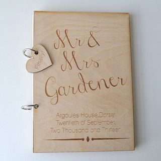 personalised wooden guest book by clouds and currents
