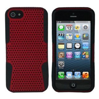 ASleek Red Mesh / Black Silicone Hybrid Hard Soft Rubber Case Cover for Apple iPhone 5 + ASleek Microfiber Cloth Cell Phones & Accessories