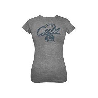 Chicago Cubs Women's Triblend Crew T Shirt by 5th & Ocean   Heather Grey Large  Baseball And Softball Uniform Shirts  Sports & Outdoors